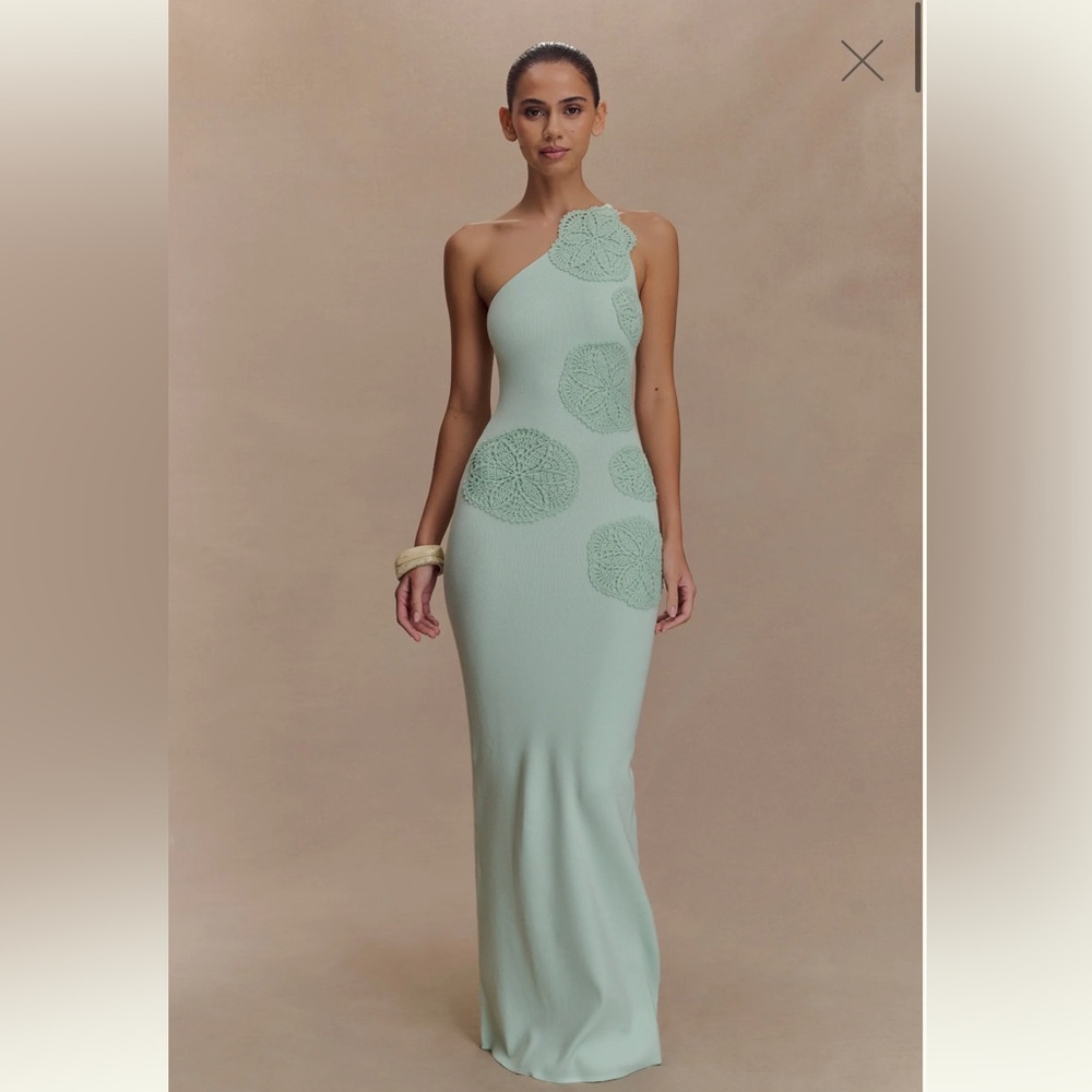 Meshki Mint Crochet-Appliqué Maxi Dress